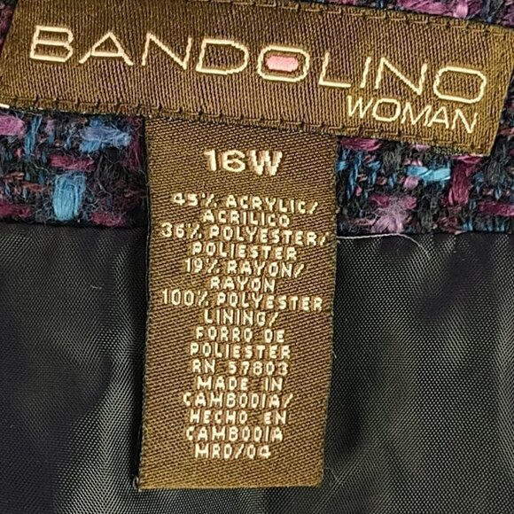 Bandolino Tweed, Plum, Blue, Lined, Back Zip, Fringed Hem, Pencil Skirt Size 16W - Picture 9 of 10